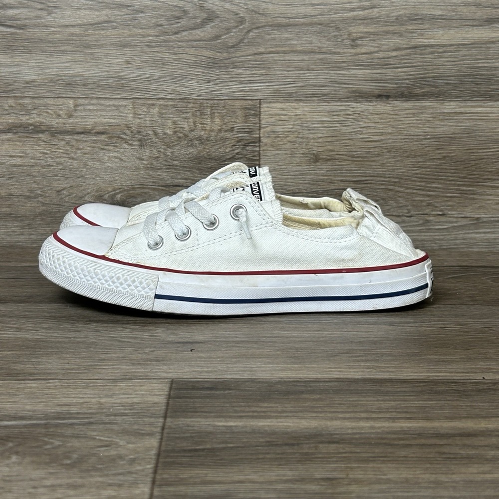 Converse White Canvas Slip-On Mule Sneakers with Red & Navy Trim
